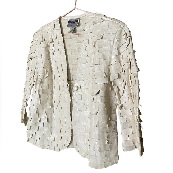 Stillman Studio Cream Pearlescent Leather Blazer Jacket - Picture 1 of 5